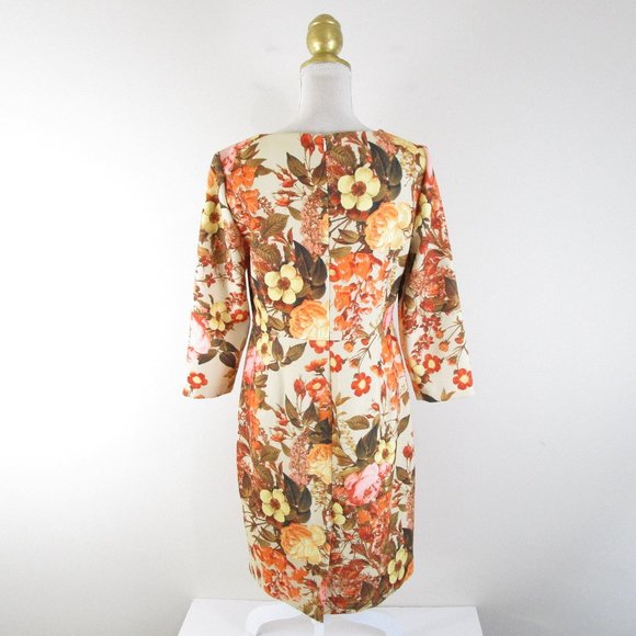 SOLDTalbots Golden Orange Autumn Floral Sheath Dress 8 - Picture 8 of 10